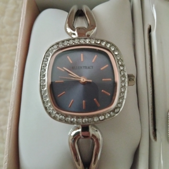 Ellen Tracy Silver Watch, Necklace and Earrings Jewelry Set - Picture 8 of 12